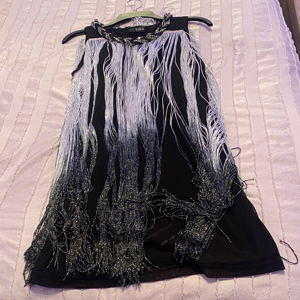 Elegant Black and Silver Fringe Dress